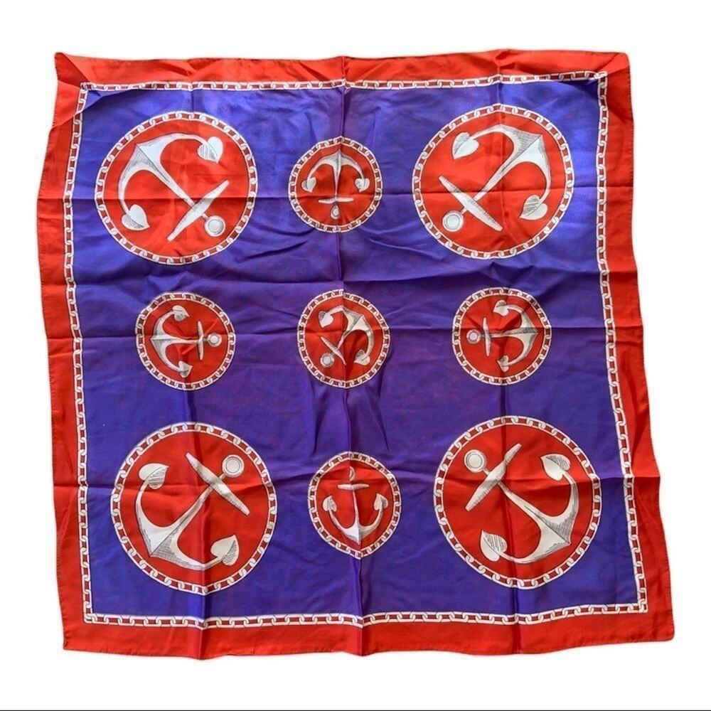 Vintage acetate nautical anchor scarf made in Japan! Bright colors no flaws!